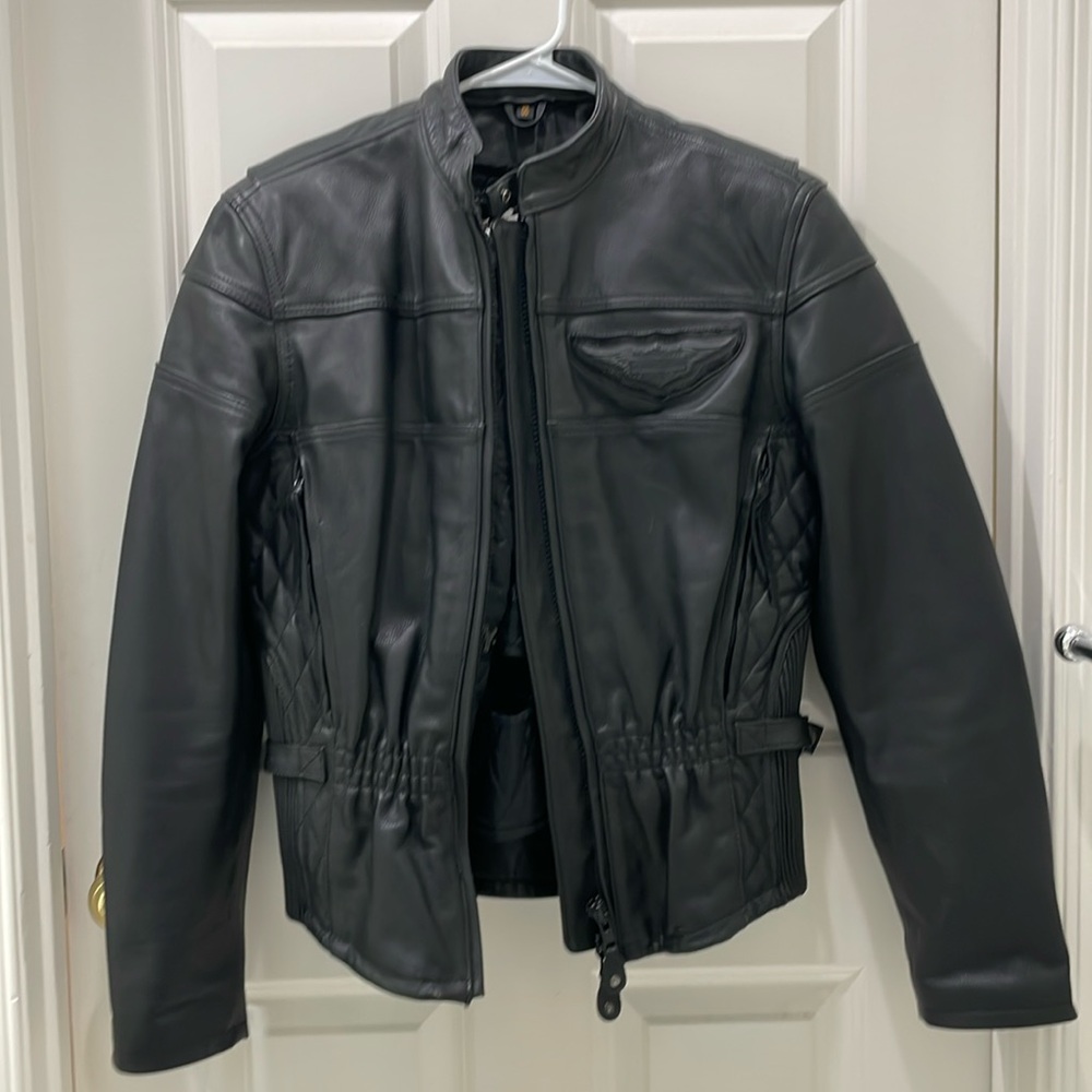 Women’s Small Vintage Black Leather Harley-Davidson Biker Jacket Mint Condition
